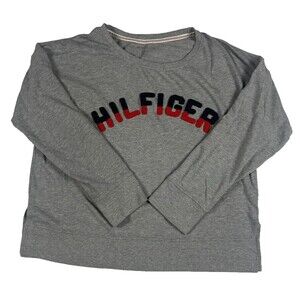 Tommy Hilfiger Women XL Gray Chenille Spellout Crewneck Sweatshirt Preppy